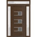 Front Exterior Prehung Metal-Plastic Door | Manux 8933 Walnut | 2 Side and Top Sidelite Transom | Office Commercial and Residential Doors Entrance Patio Garage 60" x 94" (W12+36+12" x H80+14") Left hand Inswing Walnut
