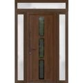 Front Exterior Prehung Metal-Plastic Door Frosted Glass / MANUX 8112 Matte Black / Office Commercial and Residential Doors Entrance Patio Garage 64 x 92 (16+32+16" x 80+12") Right-hand Inswing Walnut