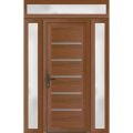 Front Exterior Prehung Metal-Plastic Door | Manux 8415 Walnut | 2 Side and Top Sidelite Transom | Office Commercial and Residential Doors Entrance Patio Garage 54" x 94" (W12+30+12" x H80+14") Right hand Inswing Walnut