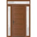 Front Exterior Prehung Metal-Plastic Door | Manux 8111 White Silk | 2 Side and Top Sidelite Transom | Office Commercial and Residential Doors Entrance Patio Garage 60" x 94" (W12+36+12" x H80+14") Right hand Inswing Walnut
