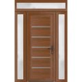 Front Exterior Prehung Metal-Plastic Door | Manux 8415 White Silk | 2 Side and Top Sidelite Transom | Office Commercial and Residential Doors Entrance Patio Garage 68" x 94" (W16+36+16" x H80+14") Left hand Inswing Walnut