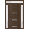 Front Exterior Prehung Metal-Plastic Door | Manux 8661 White Silk | 2 Side and Top Sidelite Transom | Office Commercial and Residential Doors Entrance Patio Garage 64" x 94" (W14+36+14" x H80+14") Right hand Inswing Walnut