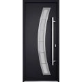 Front Exterior Prehung Steel Door / Deux 6500 White / Stainless Inserts Single Modern Painted-W36" x H80"-Left-hand Inswing Black