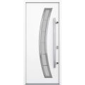 Front Exterior Prehung Steel Door / Deux 6500 White / Stainless Inserts Single Modern Painted-W36" x H80"-Left-hand Inswing White