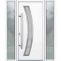 Front Exterior Prehung Steel Door / Deux 6500 White / 2 Sidelight Exterior Windows / Stainless Inserts Single Modern Painted-W16+36+16" x H80"-Right-hand Inswing White