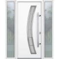 Front Exterior Prehung Steel Door / Deux 6500 Black / 2 Sidelight Exterior Windows / Stainless Inserts Single Modern Painted-W14+36+14" x H80"-Left-hand Inswing White