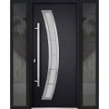 Front Exterior Prehung Steel Door / Deux 6500 White / 2 Sidelight Exterior Windows / Stainless Inserts Single Modern Painted-W16+36+16" x H80"-Right-hand Inswing Black