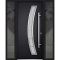 Front Exterior Prehung Steel Door / Deux 6500 Black / 2 Sidelight Exterior Windows / Stainless Inserts Single Modern Painted-W16+36+16" x H80"-Left-hand Inswing Black