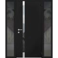 Front Exterior Prehung Aluminum Door / Cynex 6777 Brown / Entry Steel Metal Modern Painted W36+16"xH80" Right-hand Inswing Black