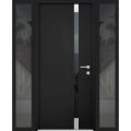 Front Exterior Prehung Aluminum Door / Cynex 6777 Brown / Entry Steel Metal Modern Painted W36+12"xH80" Right-hand Inswing Black
