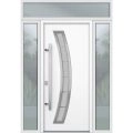 Front Exterior Prehung Steel Door / Deux 6500 Black / 2 Sidelight and Transom Window / Stainless Inserts Single Modern Painted-W16+36+16" x H80+16"-Right-hand Inswing White