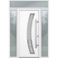 Front Exterior Prehung Steel Door / Deux 6500 Black / 2 Sidelight and Transom Window / Stainless Inserts Single Modern Painted-W14+36+14" x H80+16"-Left-hand Inswing White