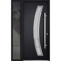 Front Exterior Prehung Steel Door / Deux 6500 Black / Sidelight Exterior Window / Stainless Inserts Single Modern Painted-W36+12" x H80"-Left-hand Inswing Black
