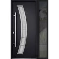 Front Exterior Prehung Steel Door / Deux 6500 White / Sidelight Exterior Window / Stainless Inserts Single Modern Painted-W36+14" x H80"-Right-hand Inswing Black