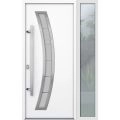 Front Exterior Prehung Steel Door / Deux 6500 White / Sidelight Exterior Window / Stainless Inserts Single Modern Painted-W36+16" x H80"-Right-hand Inswing White