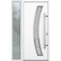 Front Exterior Prehung Steel Door / Deux 6500 Black / Sidelight Exterior Window / Stainless Inserts Single Modern Painted-W36+16" x H80"-Left-hand Inswing White