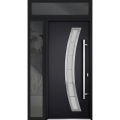 Front Exterior Prehung Steel Door / Deux 6500 White / Sidelight and Transom Window / Stainless Inserts Single Modern Painted-W36+12" x H80+16"-Left-hand Inswing Black