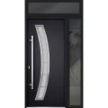 Front Exterior Prehung Steel Door / Deux 6500 White / Sidelight and Transom Window / Stainless Inserts Single Modern Painted-W36+14" x H80+16"-Right-hand Inswing Black