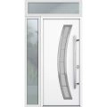 Front Exterior Prehung Steel Door / Deux 6500 White / Sidelight and Transom Window / Stainless Inserts Single Modern Painted-W36+16" x H80+16"-Left-hand Inswing White