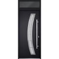 Front Exterior Prehung Steel Door / Deux 6500 White / Transom Window / Stainless Inserts Single Modern Painted-W36" x H80+16"-Left-hand Inswing Black