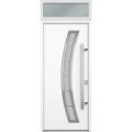 Front Exterior Prehung Steel Door / Deux 6500 White / Transom Window / Stainless Inserts Single Modern Painted-W36" x H80+16"-Left-hand Inswing White