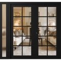 Front Exterior Prehung Metal-Plastic Double Doors Clear Glass / MANUX 8100 White Silk / Office Commercial and Residential Doors Entrance Patio Garage 84" x 80" Right-Hand Inswing Black Matte