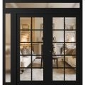 Front Exterior Prehung Metal-Plastic Double Doors Clear Glass / MANUX 8100 White Silk / Office Commercial and Residential Doors Entrance Patio Garage 86" x 92" Right-Hand Inswing Black Matte