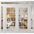 Front Exterior Prehung Metal-Plastic Double Doors Clear Glass / MANUX 8100 White Silk / Office Commercial and Residential Doors Entrance Patio Garage 100" x 100" Right-Hand Inswing White