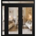 Front Exterior Prehung Metal-Plastic Double Doors Frosted Glass / MANUX 8102 White Silk / Office Commercial and Residential Doors Entrance Patio Garage 84" x 96" Left-Hand Inswing Black Matte