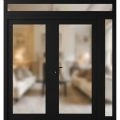 Front Exterior Prehung Metal-Plastic Double Doors Frosted Glass / MANUX 8102 Matte Black / Office Commercial and Residential Doors Entrance Patio Garage 88" x 92" Right-Hand Inswing Black Matte
