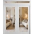 Front Exterior Prehung Metal-Plastic Double Doors Frosted Glass / MANUX 8102 White Silk / Office Commercial and Residential Doors Entrance Patio Garage 72" x 80" Left-Hand Inswing White