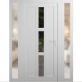 Front Exterior Prehung Metal-Plastic Door Frosted Glass / MANUX 8112 Matte Black / Office Commercial and Residential Doors Entrance Patio Garage 56 x 80 (12+32+12" x 80") Left-hand Inswing White