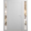 Front Exterior Prehung Metal-Plastic Door | Manux 8111 White Silk | 2 Side Sidelite Transoms | Office Commercial and Residential Doors Entrance Patio Garage 60" x 80" (W12+36+12" x H80") Left hand Inswing White