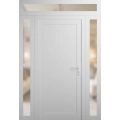 Front Exterior Prehung Metal-Plastic Door | Manux 8111 Matte Black | 2 Side and Top Sidelite Transom | Office Commercial and Residential Doors Entrance Patio Garage 64" x 94" (W14+36+14" x H80+14") Left hand Inswing White