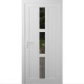 Front Exterior Prehung Metal-Plastic Door Frosted Glass / MANUX 8112 Walnut / Office Commercial and Residential Doors Entrance Patio Garage 32 x 80 (32" x 80") Right-hand Inswing White