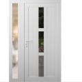 Front Exterior Prehung Metal-Plastic Door Frosted Glass / MANUX 8112 Walnut / Office Commercial and Residential Doors Entrance Patio Garage 48 x 80 (32+12" x 80") Right-hand Inswing White