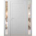 Front Exterior Prehung Metal-Plastic Door | Manux 8111 White Silk | 2 Side Sidelite Transoms | Office Commercial and Residential Doors Entrance Patio Garage 60" x 80" (W12+36+12" x H80") Right hand Inswing White