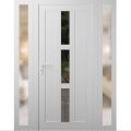 Front Exterior Prehung Metal-Plastic Door | Manux 8112 Walnut | 2 Side Sidelite Transoms | Office Commercial and Residential Doors Entrance Patio Garage 68" x 80" (W16+36+16" x H80") Right hand Inswing White