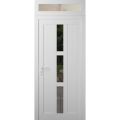 Front Exterior Prehung Metal-Plastic Door Frosted Glass / MANUX 8112 Walnut / Office Commercial and Residential Doors Entrance Patio Garage 32 x 96 (32" x 80+16") Right-hand Inswing White