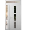 Front Exterior Prehung Metal-Plastic Door | Manux 8112 White Silk | Side and Top Sidelite Transom | Office Commercial and Residential Doors Entrance Patio Garage 52" x 94" (W36+16" x H80+14") Right hand Inswing White