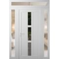 Front Exterior Prehung Metal-Plastic Door Frosted Glass / MANUX 8112 Matte Black / Office Commercial and Residential Doors Entrance Patio Garage 64 x 92 (16+32+16" x 80+12") Right-hand Inswing White