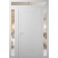 Front Exterior Prehung Metal-Plastic Door | Manux 8111 White Silk | 2 Side and Top Sidelite Transom | Office Commercial and Residential Doors Entrance Patio Garage 60" x 94" (W12+36+12" x H80+14") Right hand Inswing White