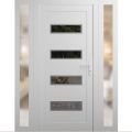 Front Exterior Prehung Metal-Plastic Door | Manux 8113 Walnut | 2 Side Sidelite Transoms | Office Commercial and Residential Doors Entrance Patio Garage 64" x 80" (W16+32+16" x H80") Left hand Inswing White