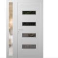 Front Exterior Prehung Metal-Plastic Door | Manux 8113 White Silk | Side Sidelite Transom | Office Commercial and Residential Doors Entrance Patio Garage 46" x 80" (W32+14" x H80") Right hand Inswing White