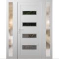 Front Exterior Prehung Metal-Plastic Door | Manux 8113 Antracite Grey | 2 Side Sidelite Transoms | Office Commercial and Residential Doors Entrance Patio Garage 60" x 80" (W12+36+12" x H80") Right hand Inswing White