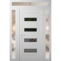 Front Exterior Prehung Metal-Plastic Door | Manux 8113 Walnut | 2 Side and Top Sidelite Transom | Office Commercial and Residential Doors Entrance Patio Garage 68" x 94" (W16+36+16" x H80+14") Right hand Inswing White