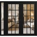 Front Exterior Prehung Metal-Plastic Double Doors Clear Glass / MANUX 8151 White Silk / Office Commercial and Residential Doors Entrance Patio Garage 86" x 80" Left-Hand Inswing Black Matte