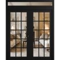 Front Exterior Prehung Metal-Plastic Double Doors Clear Glass / MANUX 8151 Matte Black / Office Commercial and Residential Doors Entrance Patio Garage 72" x 94" Left-Hand Inswing Black Matte