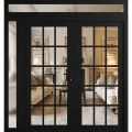 Front Exterior Prehung Metal-Plastic Double Doors Clear Glass / MANUX 8151 White Silk / Office Commercial and Residential Doors Entrance Patio Garage 84" x 94" Left-Hand Inswing Black Matte