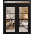 Front Exterior Prehung Metal-Plastic Double Doors Clear Glass / MANUX 8355 Matte Black / Office Commercial and Residential Doors Entrance Patio Garage 72" x 92" Left-Hand Inswing Black Matte